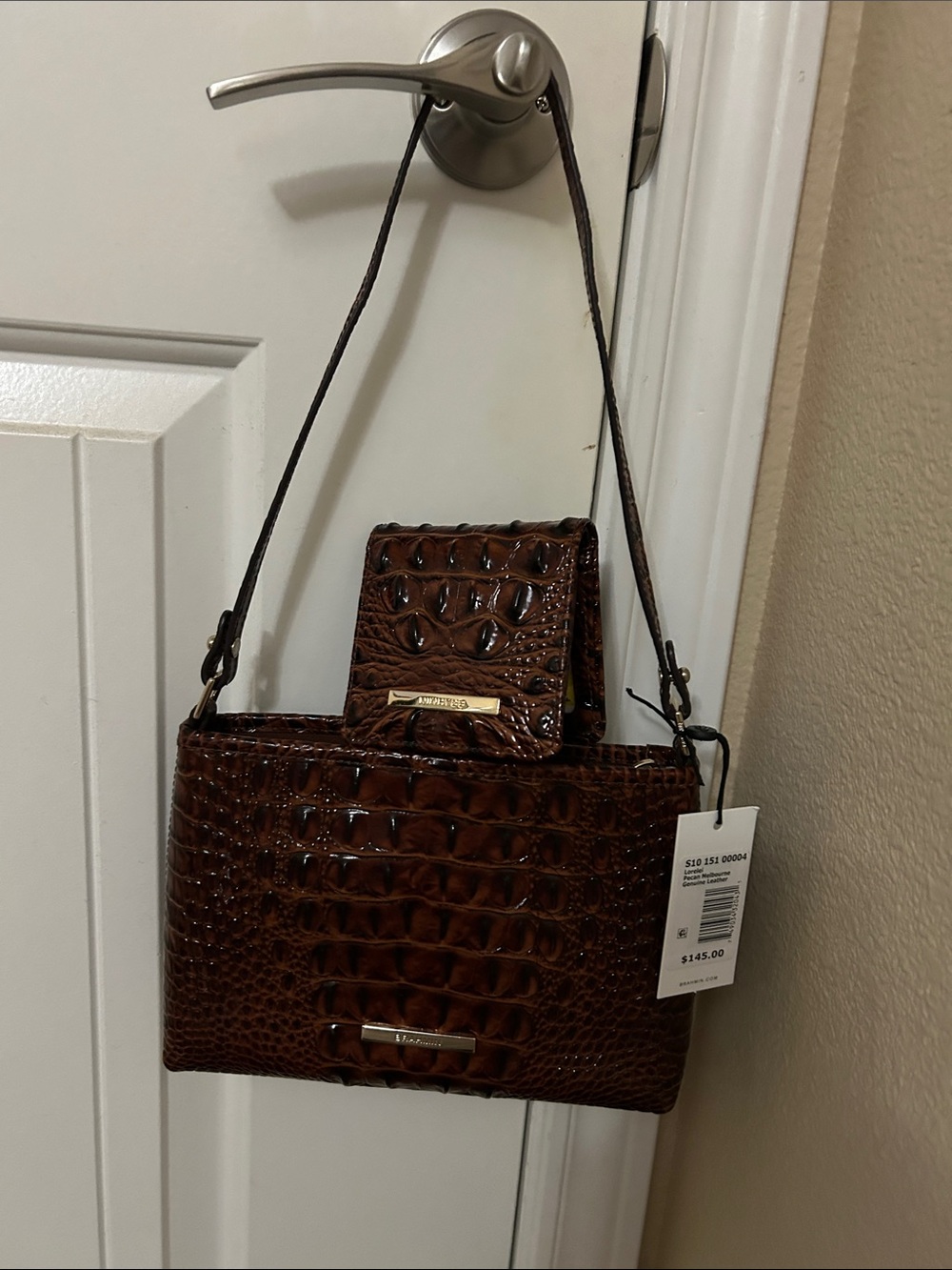 Brahmin Brown Croc-Embossed Shoulder Bag - Picture 2 of 8